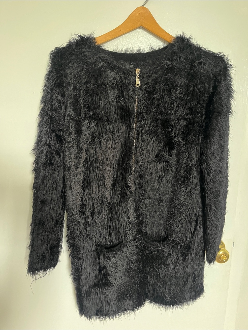 Faux Fur Black Zip-Front Women's Coat